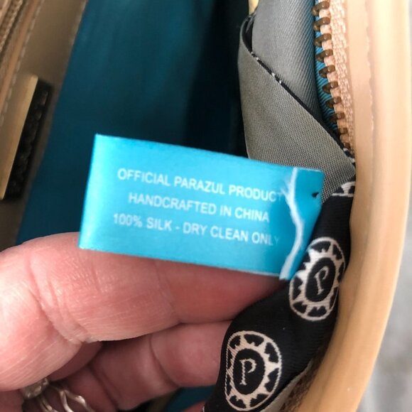 Parazul Orca Scarf Cross Body Bag Leather Purse Black & Tan - Picture 4 of 14